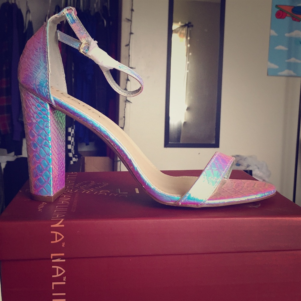 Pink Hologram sandal block heels